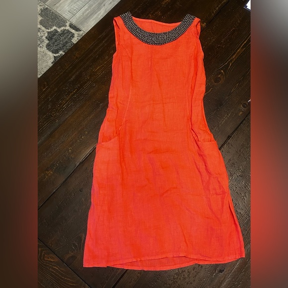 Lightweight linen dress with beaded neckline - Picture 1 of 9